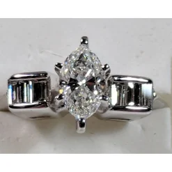 Marquise Diamond Engagement Ring in 14K White Gold, .65ct Center Diamond, .26ct Side Diamonds