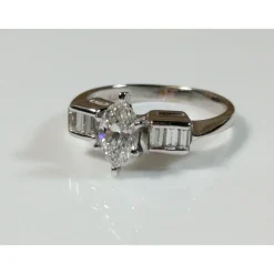 Marquise Diamond Engagement Ring in 14K White Gold, .65ct Center Diamond, .26ct Side Diamonds
