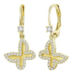 Matte Gold with CZ Butterfly Jewelry Set Earrings Necklace Ring