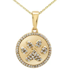Medallion Dog Paw Necklace 14K Gold with .33ct H, SI1-2 Natural Diamonds