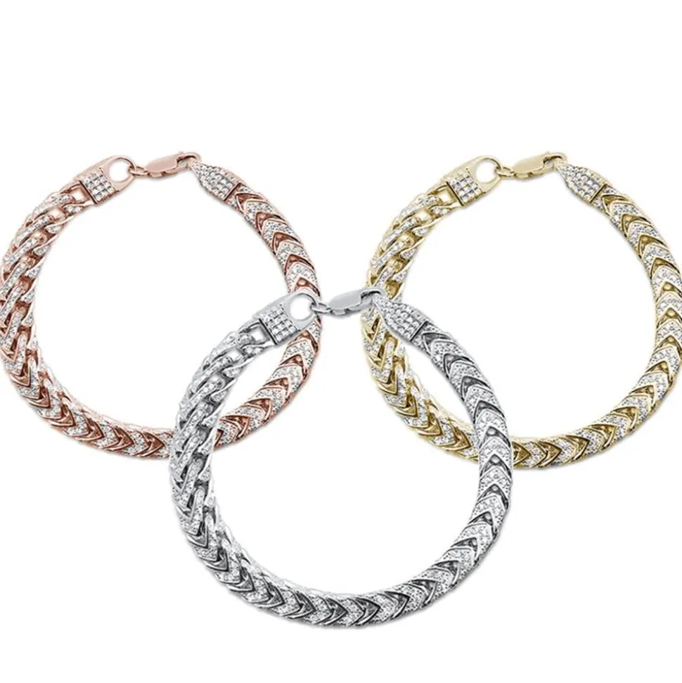 Men's Franco Cubic Zirconia Sterling Silver Bracelet 8.5" 3 Colors Available!