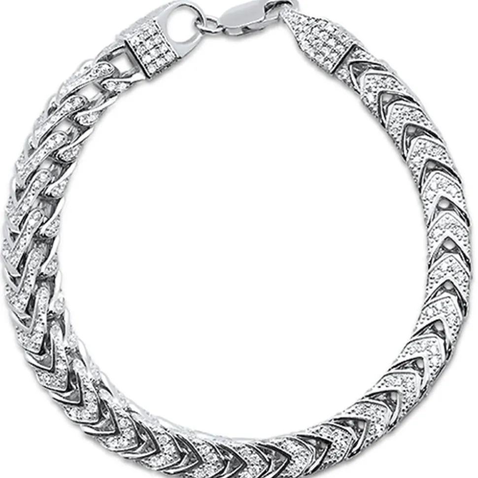 Men's Franco Cubic Zirconia Sterling Silver Bracelet 8.5" 3 Colors Available!