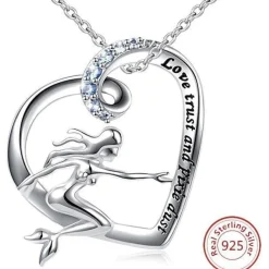 Mermaid in a Heart Necklace "Love, Trust and Pixie Dust" Sterling Silver with Blue CZ