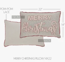 Merry Christmas Farmhouse Striped Embroidered Throw Pillow