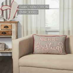 Merry Christmas Farmhouse Striped Embroidered Throw Pillow