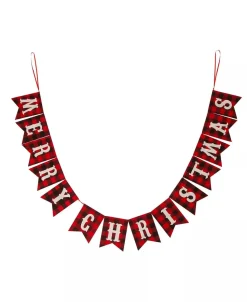 Merry Christmas Plaid Banner Garland Polyester Imported 8.75' L