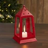 Metal & Glass Farmhouse Lantern Barn Red Tealight Holder 9x5x5
