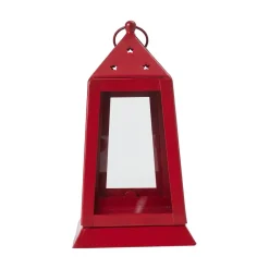 Metal & Glass Farmhouse Lantern Barn Red Tealight Holder 9x5x5