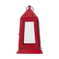 Metal & Glass Farmhouse Lantern Barn Red Tealight Holder 9x5x5