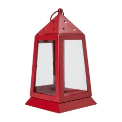 Metal & Glass Farmhouse Lantern Barn Red Tealight Holder 9x5x5
