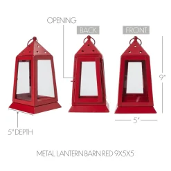 Metal & Glass Farmhouse Lantern Barn Red Tealight Holder 9x5x5