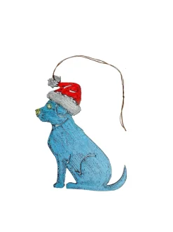 Metal Art Christmas Doggie Ornament, Dog with Santa Hat