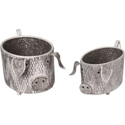 Metal Rustic Pig Planters or Containers Set of 2 by Silver Spring 16.75"