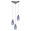 Milan 3-Lght Trinangle Pendant Light with Hand-Blown Starburst Blue Glass