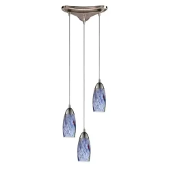 Milan 3-Lght Trinangle Pendant Light with Hand-Blown Starburst Blue Glass