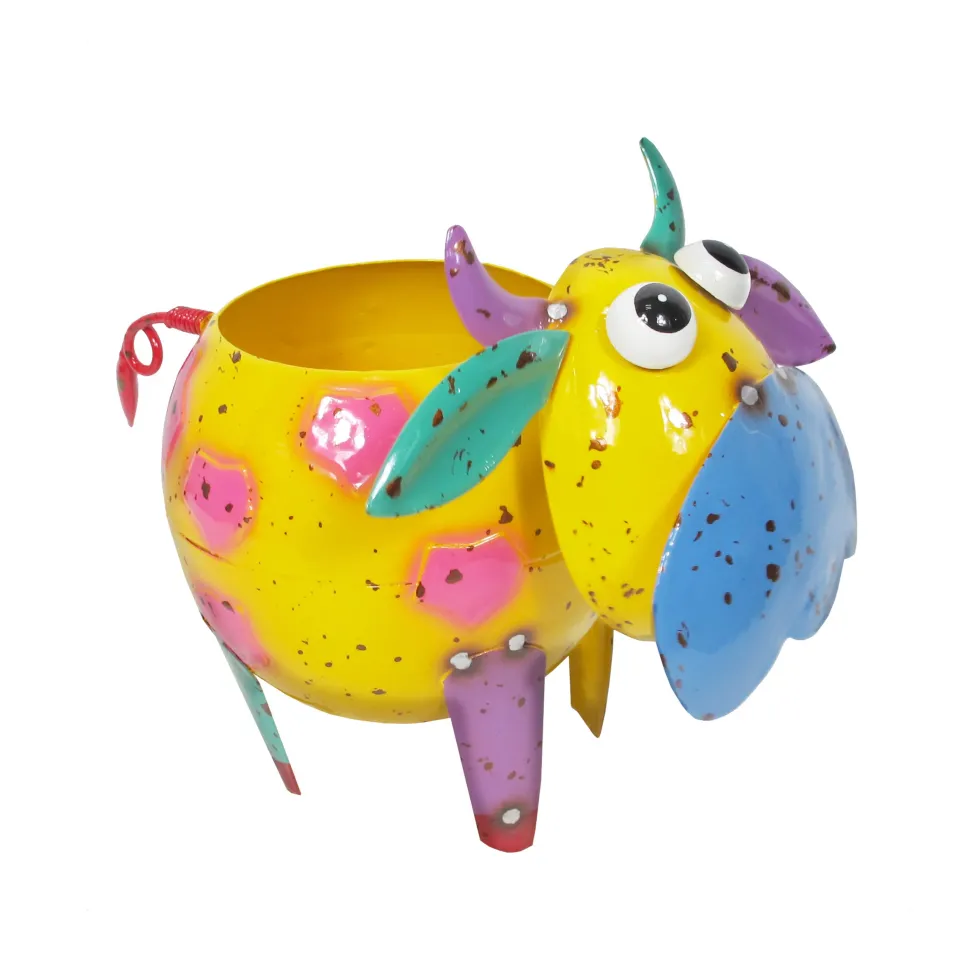 Mini Cow Planter Colorful Cute Painted and Enameled Metal Art