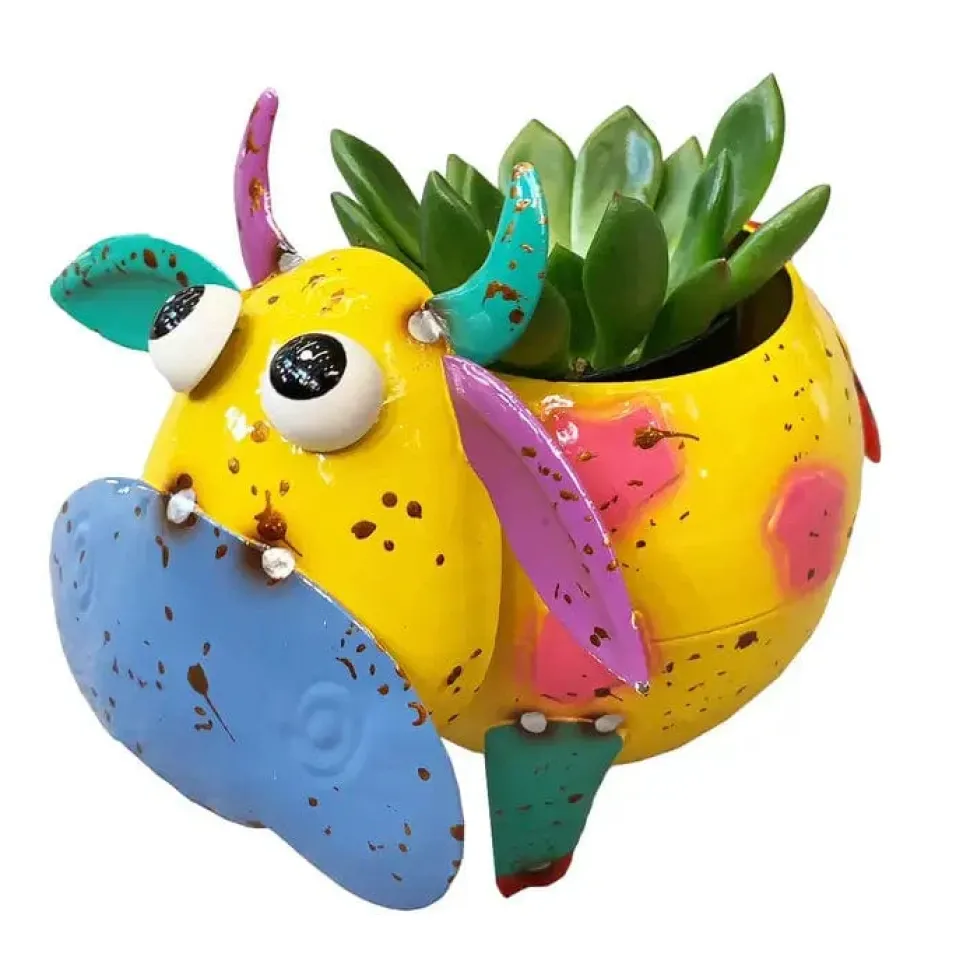 Mini Cow Planter Colorful Cute Painted and Enameled Metal Art