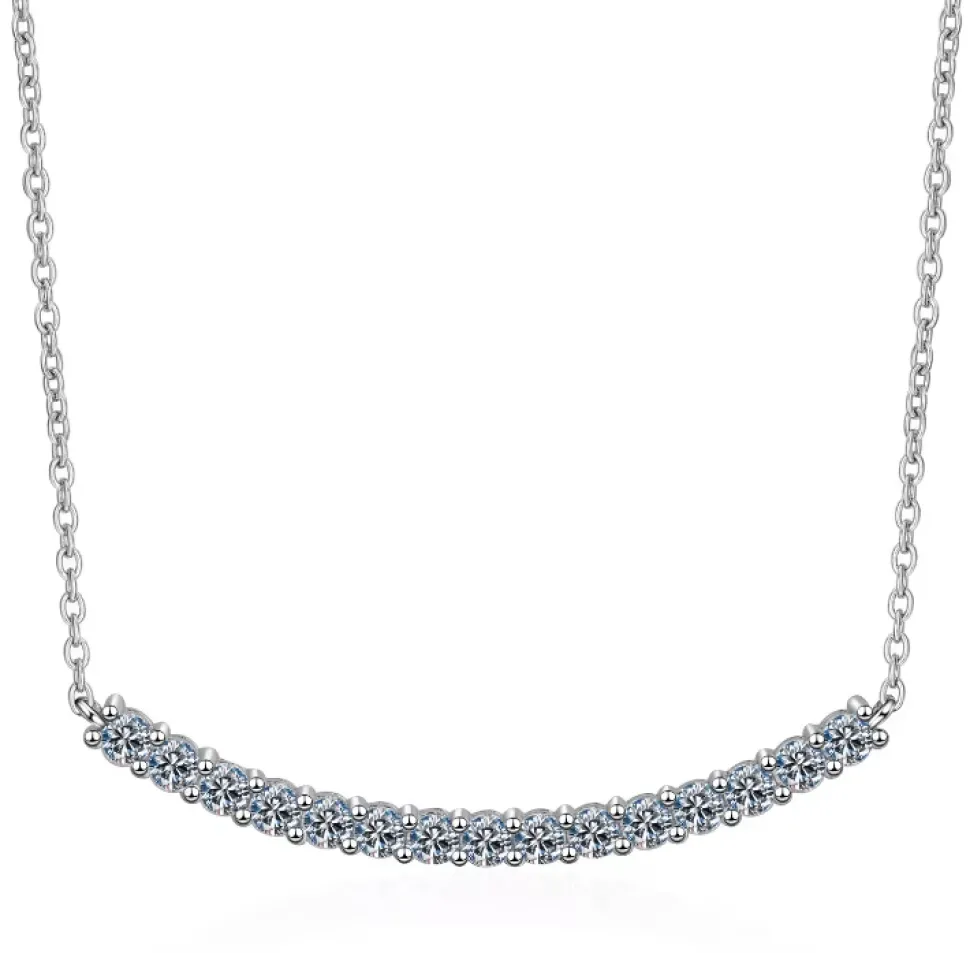 Moissanite Diamond Curved Bar Necklace .9ctw Sterling SIlver