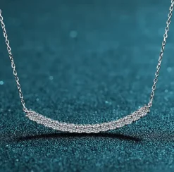 Moissanite Diamond Curved Bar Necklace .9ctw Sterling SIlver