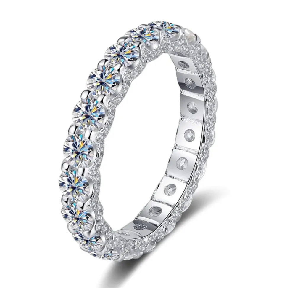 Moissanite Eternity Band Side Settings 2ct Ultra Sparkle Ring Sterling Silver