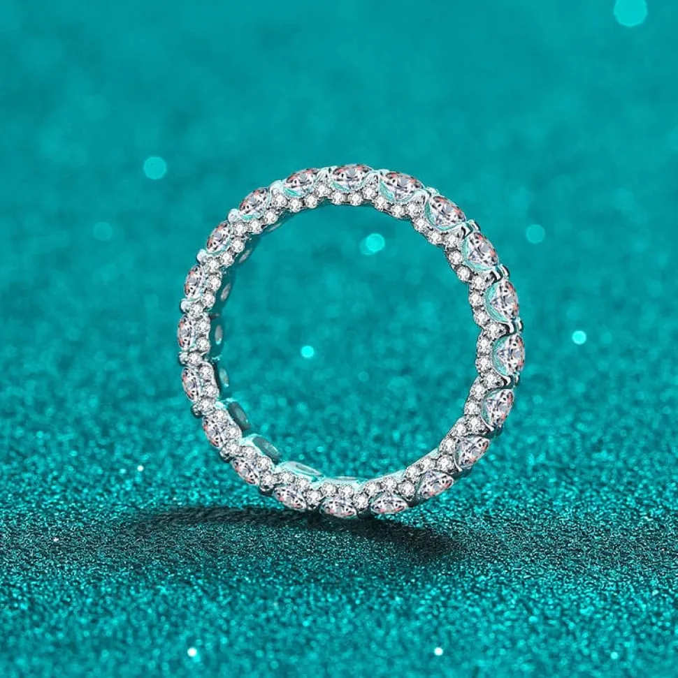 Moissanite Eternity Band Side Settings 2ct Ultra Sparkle Ring Sterling Silver