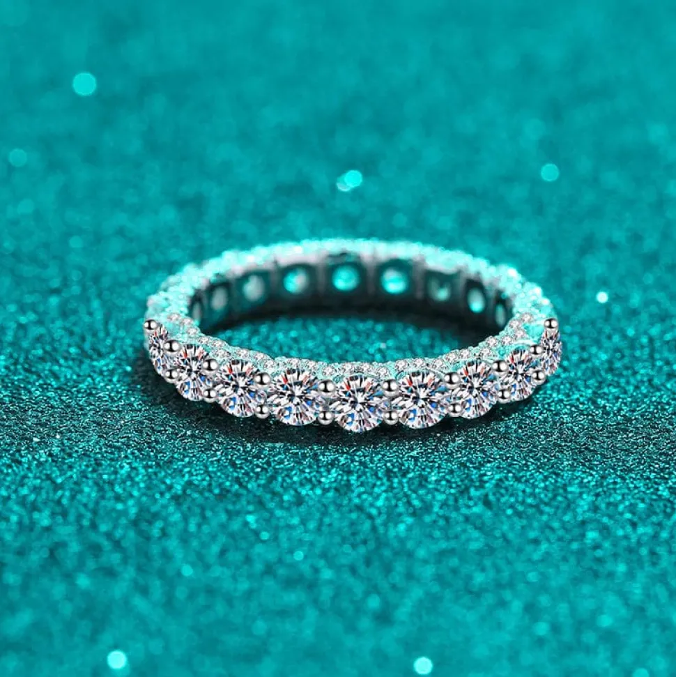 Moissanite Eternity Band Side Settings 2ct Ultra Sparkle Ring Sterling Silver