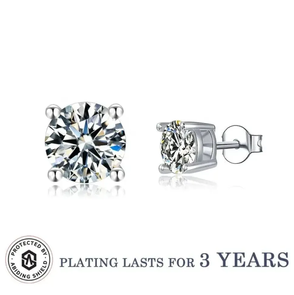 Moissanite Stud Earrings .5ct-2ct Sterling Silver Waterproof