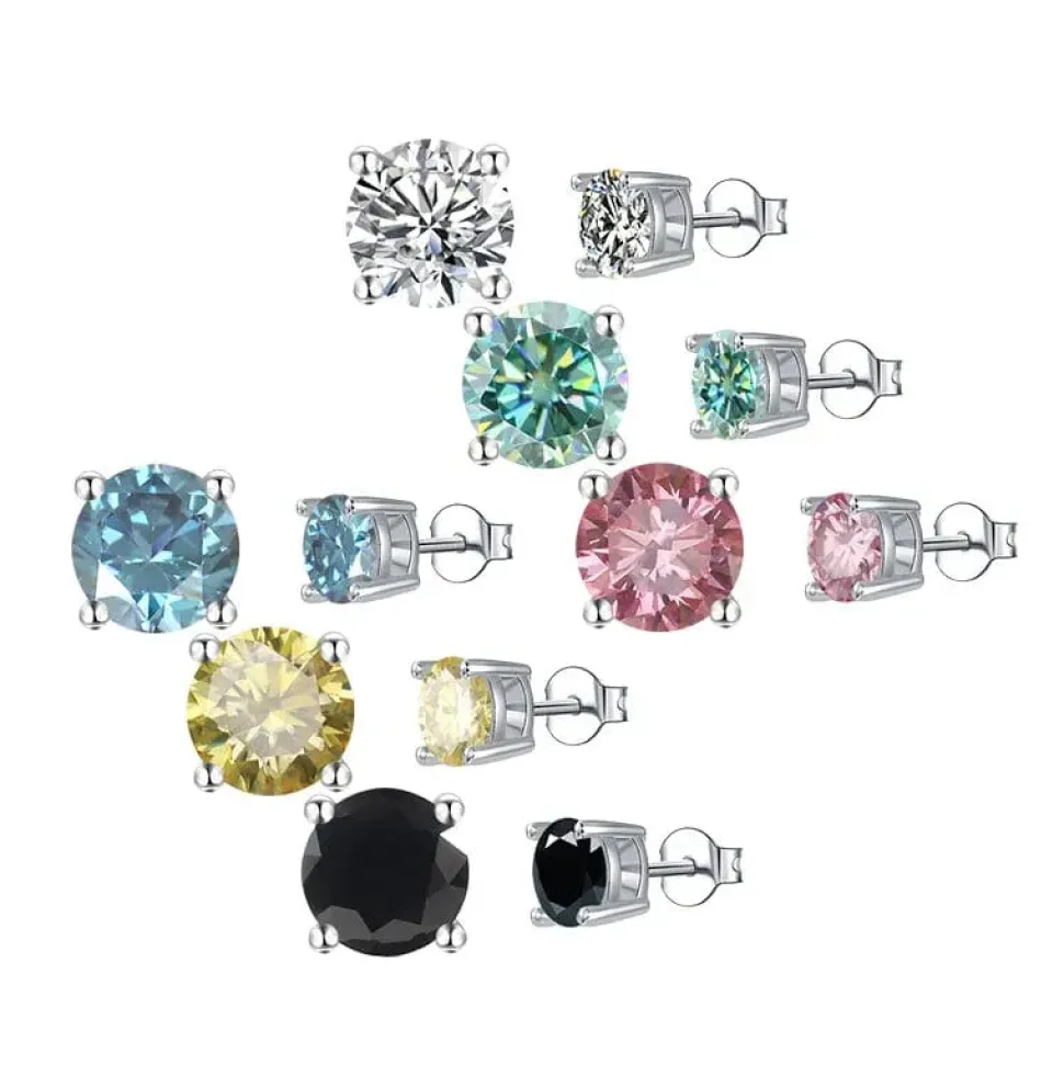 Moissanite Stud Earrings .5ct-2ct Sterling Silver Waterproof