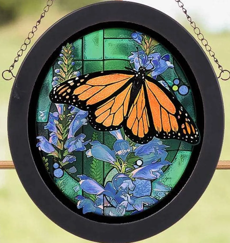 MONARCH BUTTERFLY FRAMED 9X8 OVAL COLORED GLASS