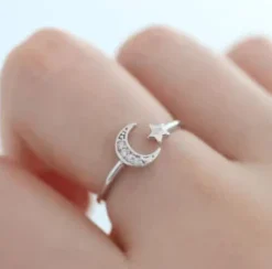 Moon & Star Adjustable Ring - Sterling Silver