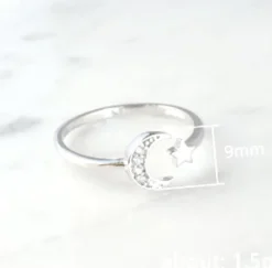 Moon & Star Adjustable Ring - Sterling Silver