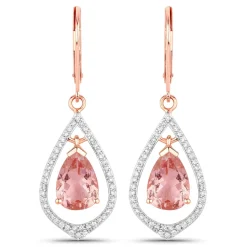 Morganite and Diamond Drop Earrings 14K Rose Gold