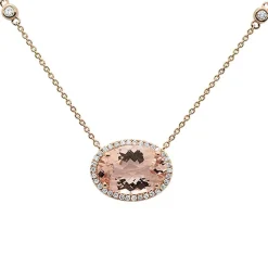 Morganite and Diamond Oval Necklace in 10K Rose Gold-Stunning!