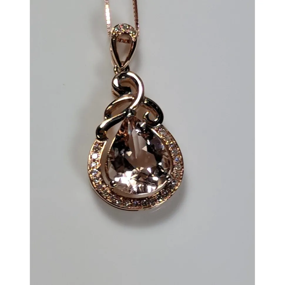 Morganite and Diamond Pendant Necklace in 18K Rose Gold, 2.08ctw