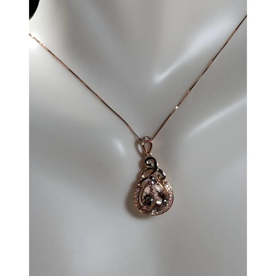 Morganite and Diamond Pendant Necklace in 18K Rose Gold, 2.08ctw