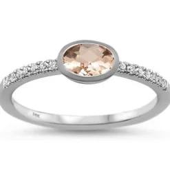 Morganite and Diamond Trendy Minimalist Ring in 14K White Gold, Very Chic