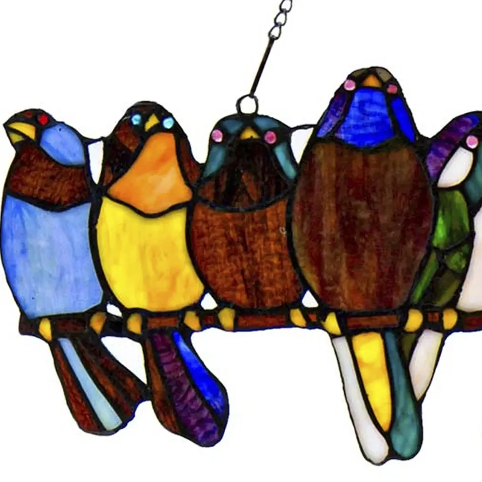 Multicolor Birds Stained Glass Window Panel