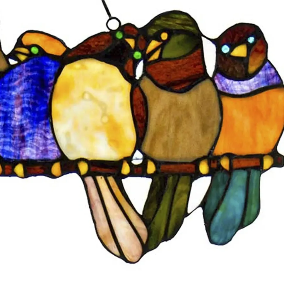 Multicolor Birds Stained Glass Window Panel