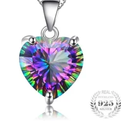 Mystic Topaz Heart Necklace and Ring, Blaze of Brilliant Colors!