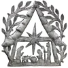 NATIVITY SCENE WITH BRANCHES HAITIAN METAL DRUM WALL ART (11" X 11")