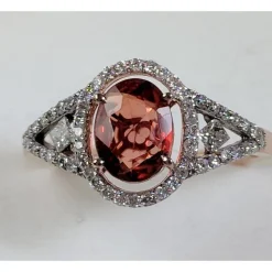 Natural Orange Sapphire Ring with .31cts Diamonds in 14K Rose Gold