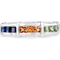 Natural Sapphire Sterling Silver Ring Channel Set Multi Colored Sapphires