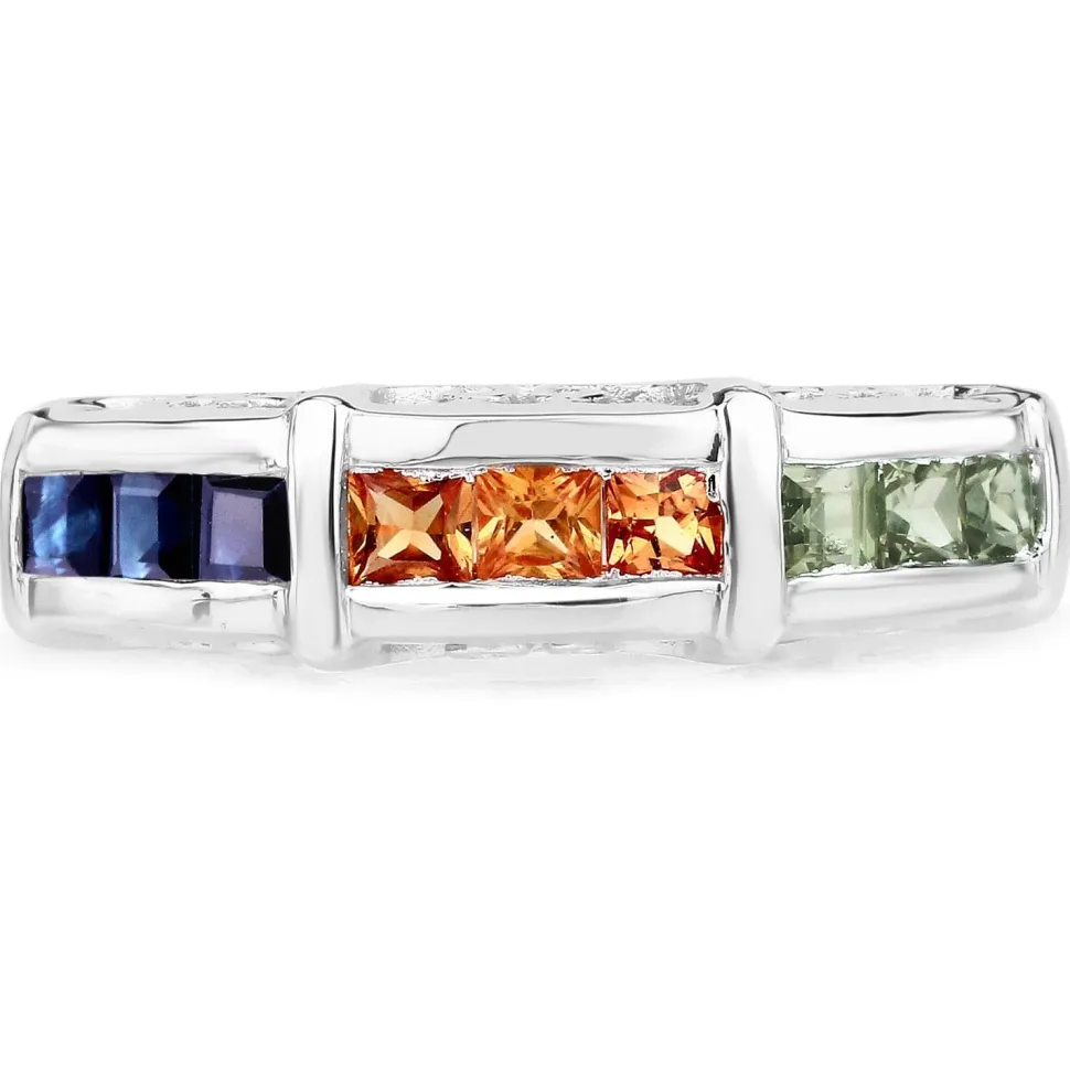 Natural Sapphire Sterling Silver Ring Channel Set Multi Colored Sapphires