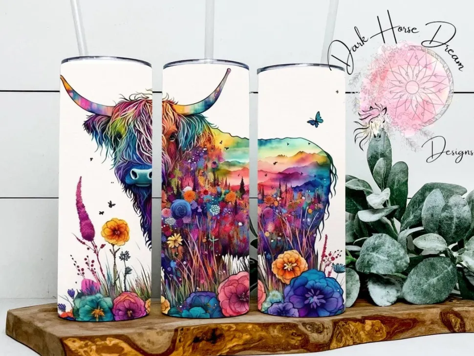 Nature's Colors Highland Cow Skinny Tumbler Made in the USA