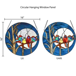 NEW Blue Birds in a Night Sky Stained Glass Window Panel