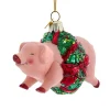 NOBLE GEMS PIG IN WREATH GLASS ORNAMENT by Kurt S Adler