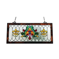 Oakley Blue or Amber Tiffany Style Stained Glass Pub Window Panel 30"L