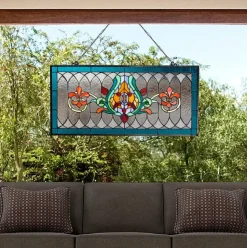 Oakley Blue or Amber Tiffany Style Stained Glass Pub Window Panel 30"L