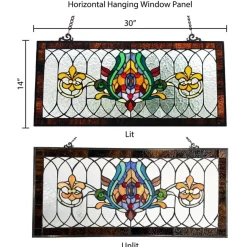 Oakley Blue or Amber Tiffany Style Stained Glass Pub Window Panel 30