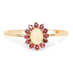 Opal and Pink Tourmaline Ring-Dainty and Sweet, Perfect for October Babies!